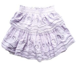 Cotton Mini Skirt XS Purple Lavender Eyelet Lace Tiered Pastel Festival Preppy